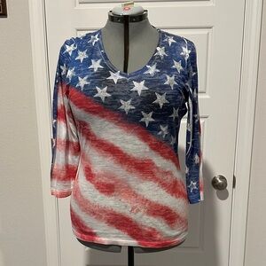 Reba Stars and Stripes Long Sleeve Top - Red, White, and Blue